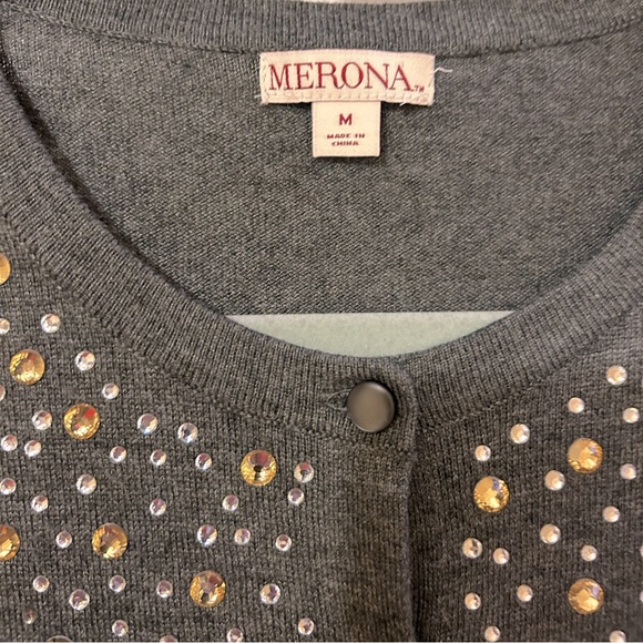 New Merona Cotton Blend Embellished Button Down Cardigan Sweater Grey Medium - Picture 4 of 8